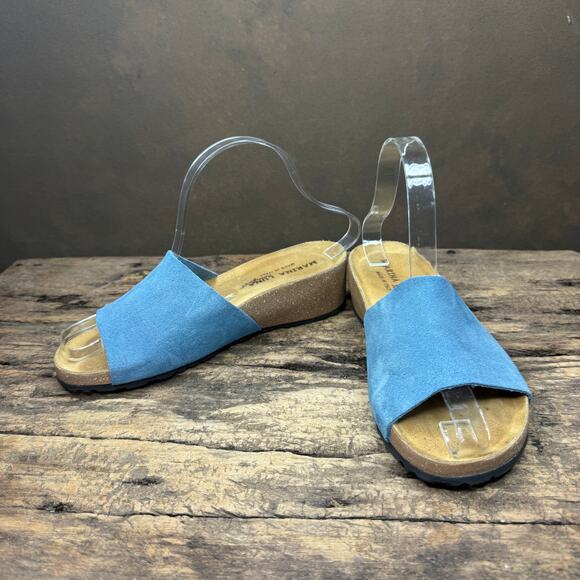 Marina Luna Made in Italy Blue Suede Slide Sandals Women’s Size 6.5 Comfort - Picture 4 of 11